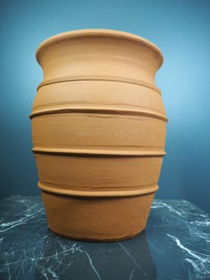 Terracotta jar wide ribbed raw