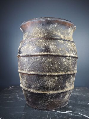 Terracotta jar wide ribbed black cem