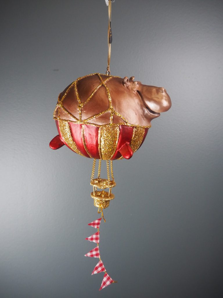 Hippo balloon in met/red & gold glits orn - Image 2