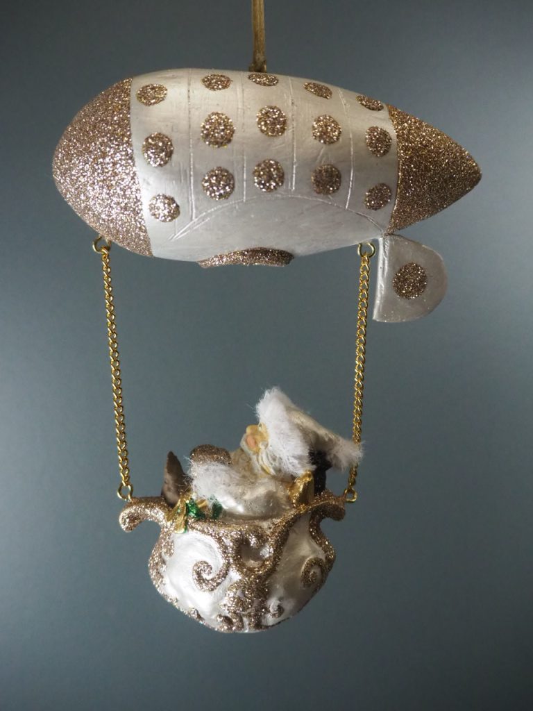 Santa in balloon rocket pearl white champ polka glits orn w/ - Image 3