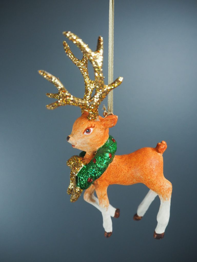 Rudolph w wreath brown /gold horn glit - Image 2