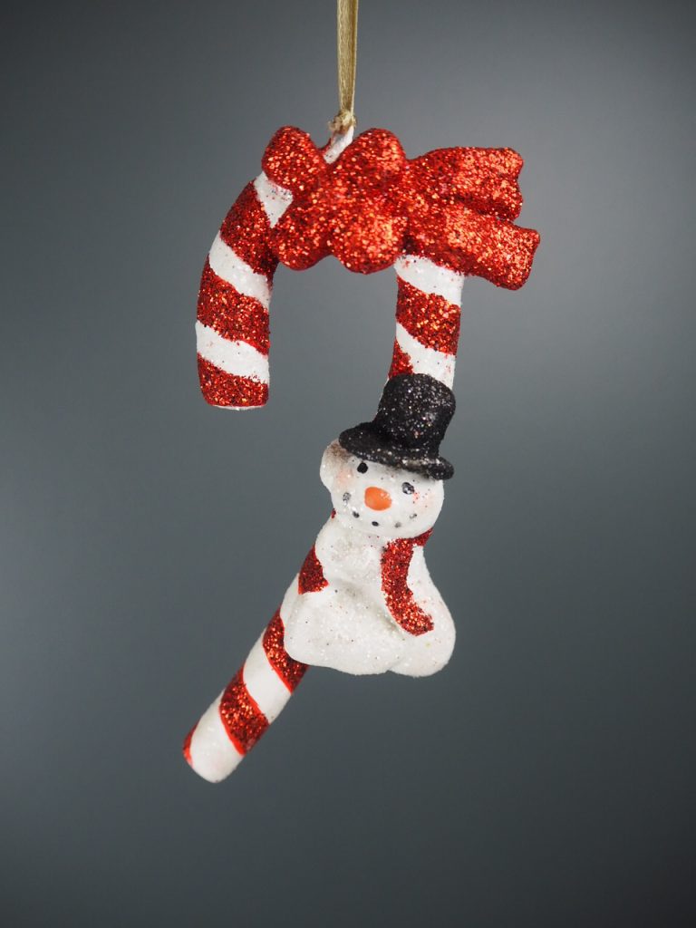 Snowman candy cane red/white glit