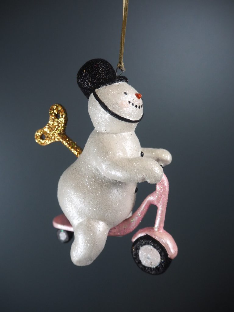 Police snowman wh.glits  pink scooter orn