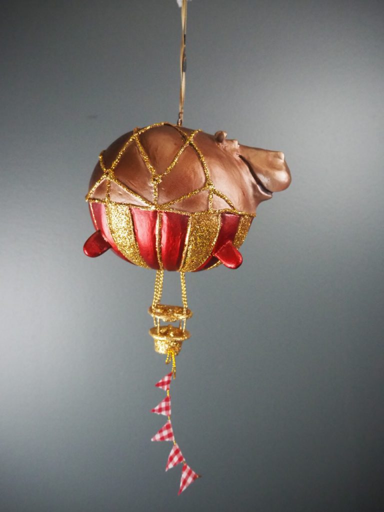 Hippo balloon in met/red & gold glits orn