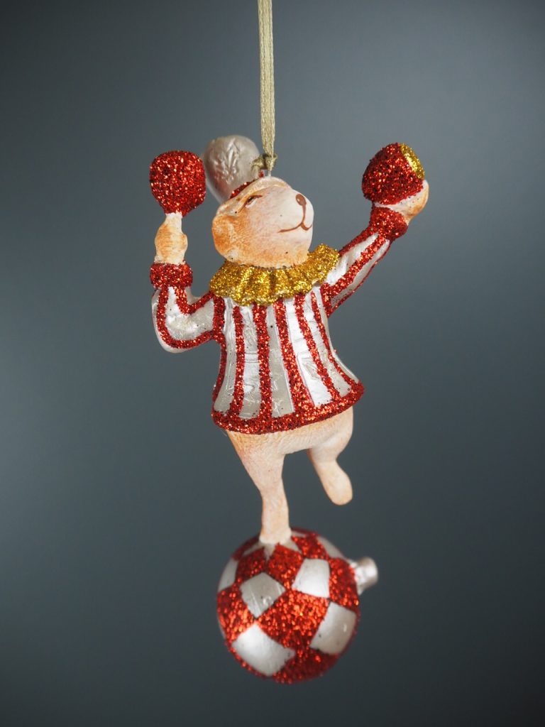 Circus mouse on ball l.bro p.wh/red glits