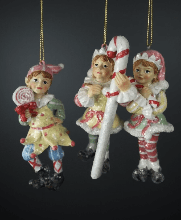Elf holding candy hanging decor 3asst