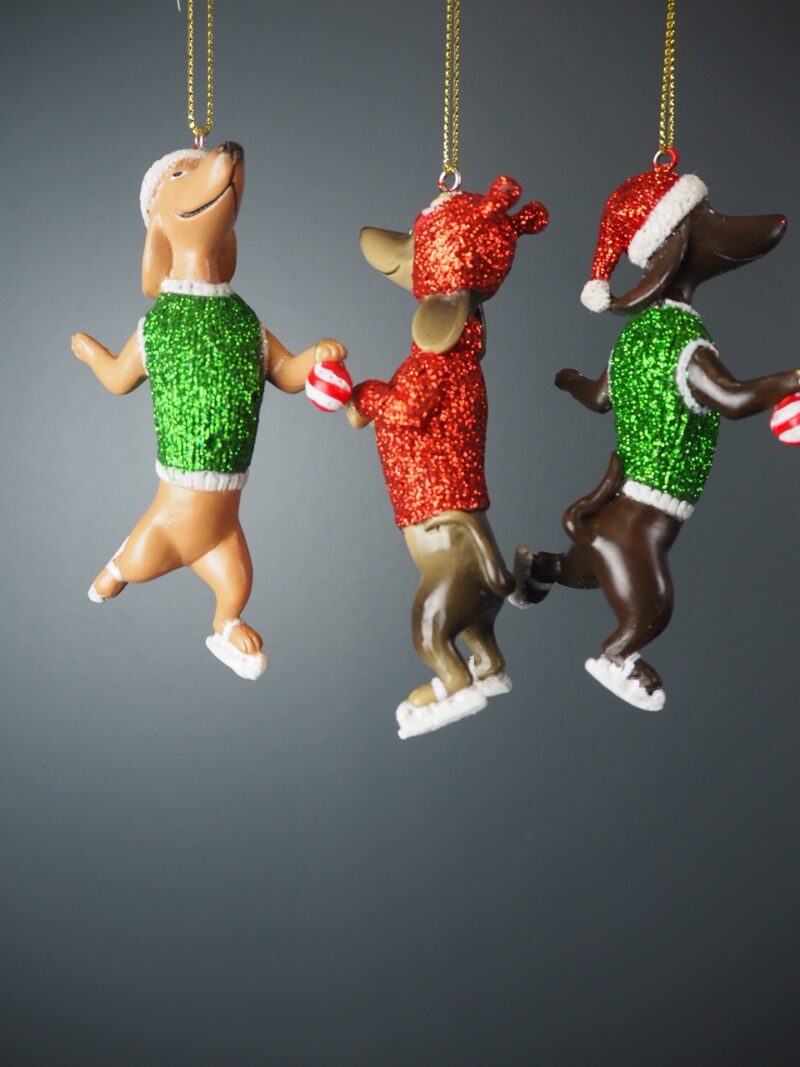 Christmas dachshund hanging ornament 3asst