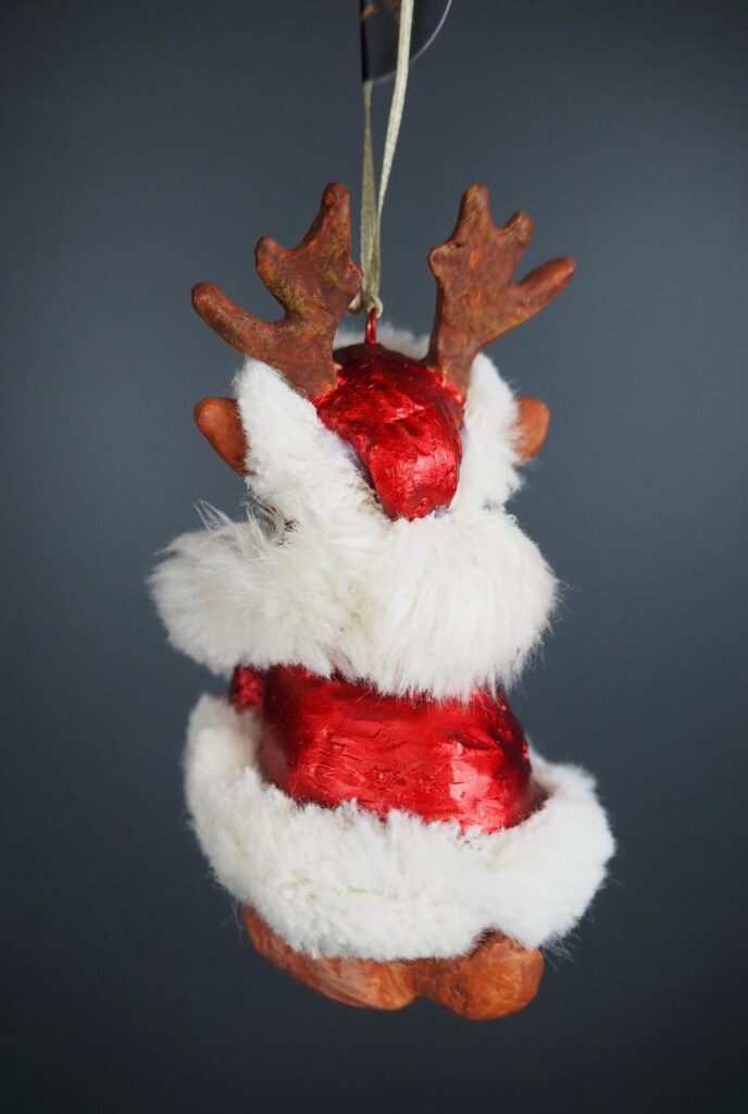Xmas reindeer in red w/ fur orn - Image 3