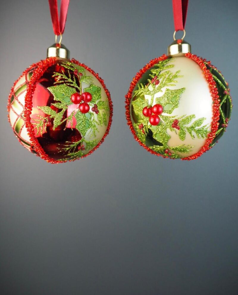 Glass ball poinsettia 2 ass