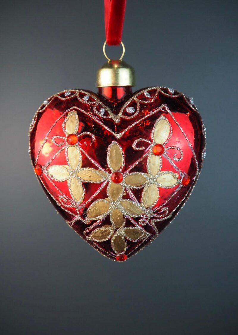 Glass heart red 8 cm