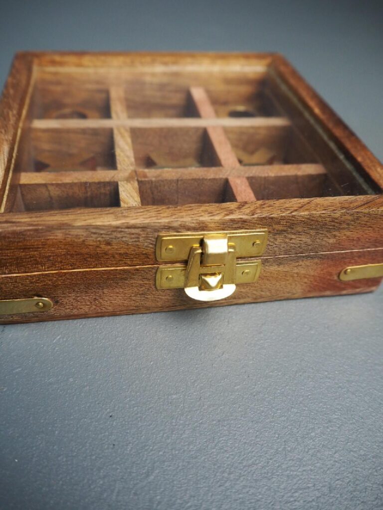 5" Mango wood Tic Tac Toe With Brass Inlay wooden coins - Image 2