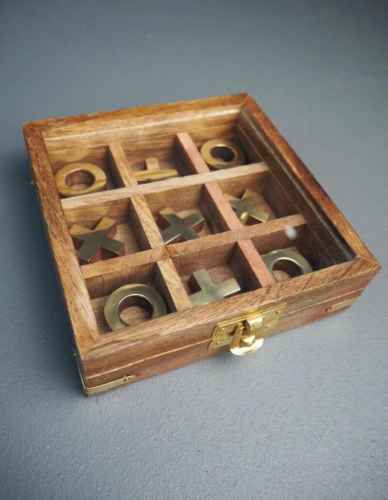 5" Mango wood Tic Tac Toe With Brass Inlay wooden coins