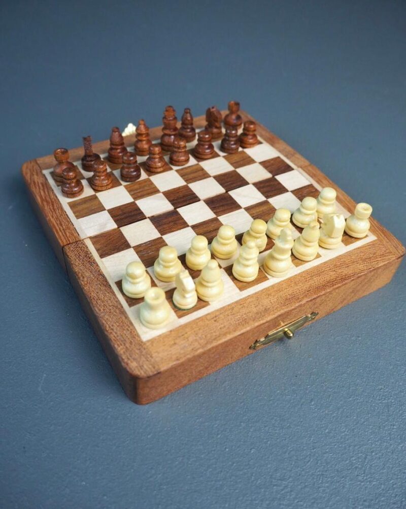 5" Acacia wood Magnetic Chess Folding W/Foam Tray