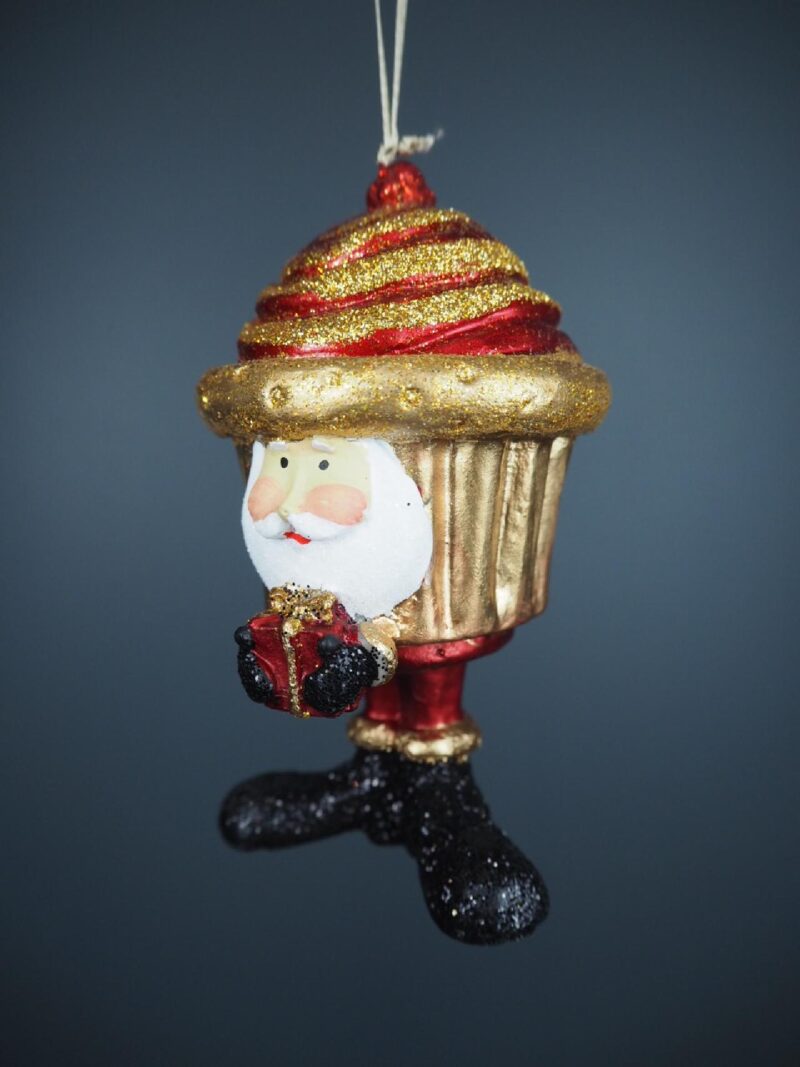 Cupcake santa in satin red & gold glits orn