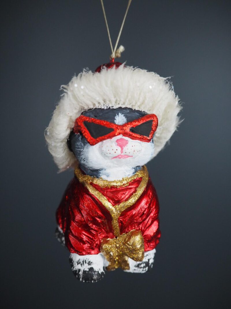 Funky Cat in red/gold w/ fur