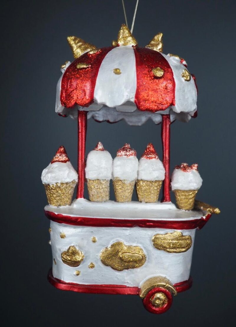Ice cream cart red/pw/gold orn