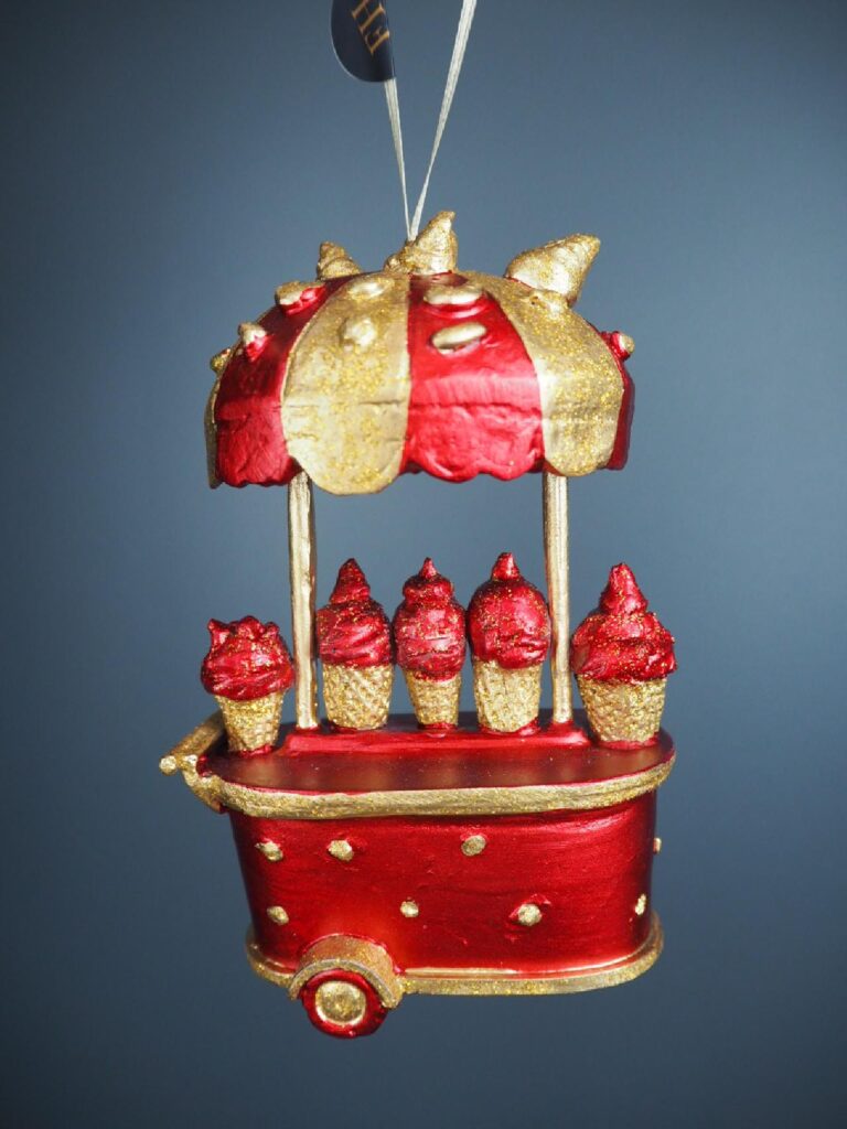Ice cream cart red/gold orn