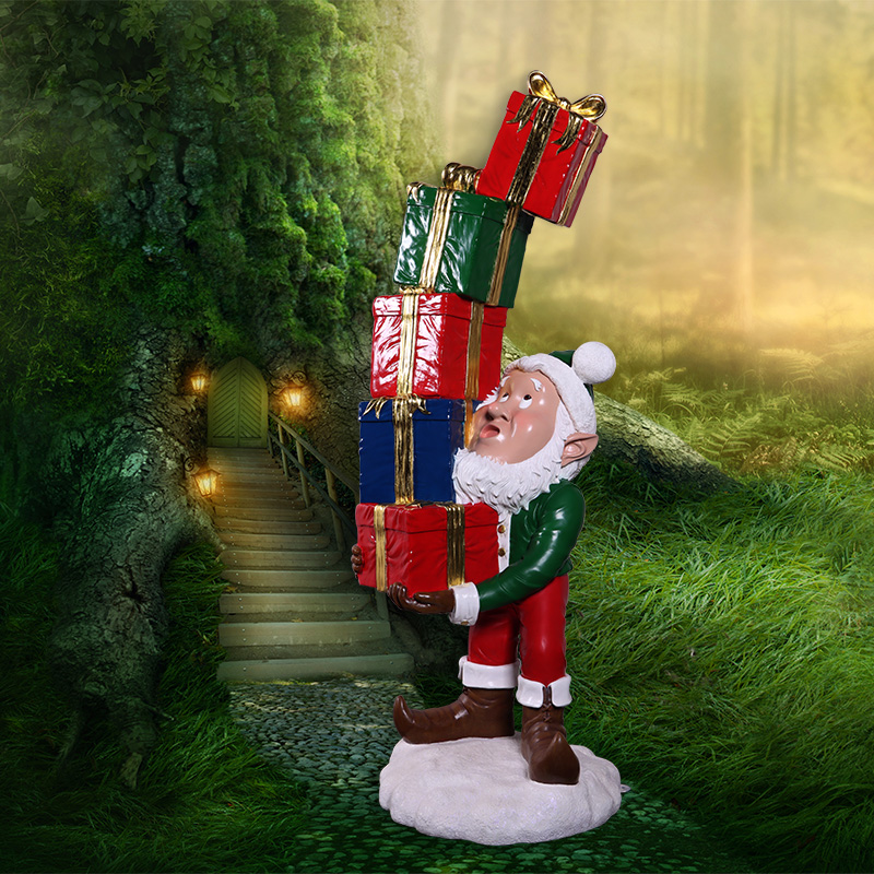 Elf with Stack of Gifts