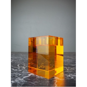 Cube candle holder glass Orange S