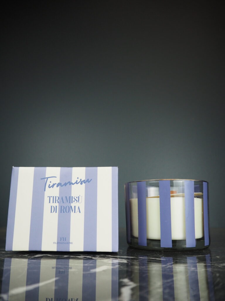 Striped glass candle blue tiramisu
