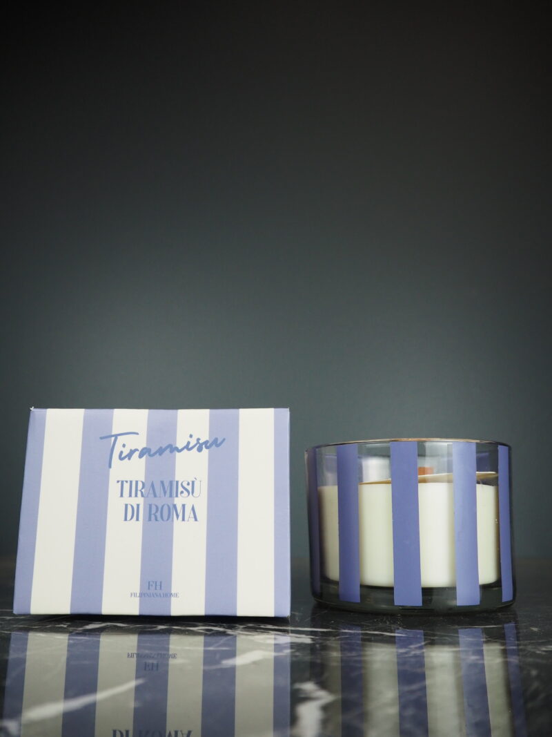 Striped glass candle blue tiramisu