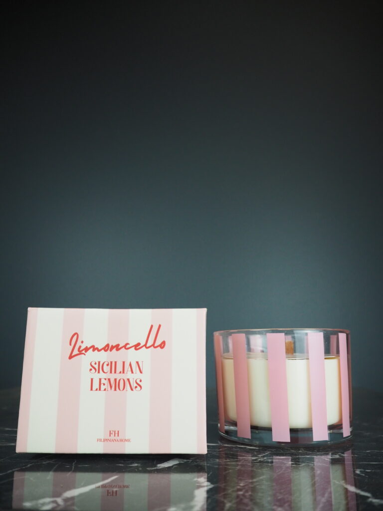 Striped glass candle pink berry&lemonade