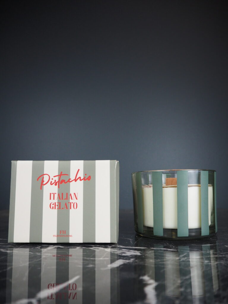 Striped glass candle green pistachio