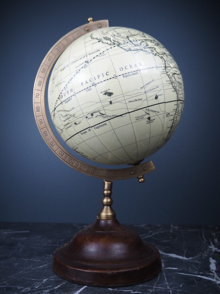 8" dia globe on leather sheathed base