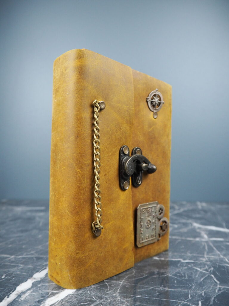 Vintage leather journal w lock & accessories