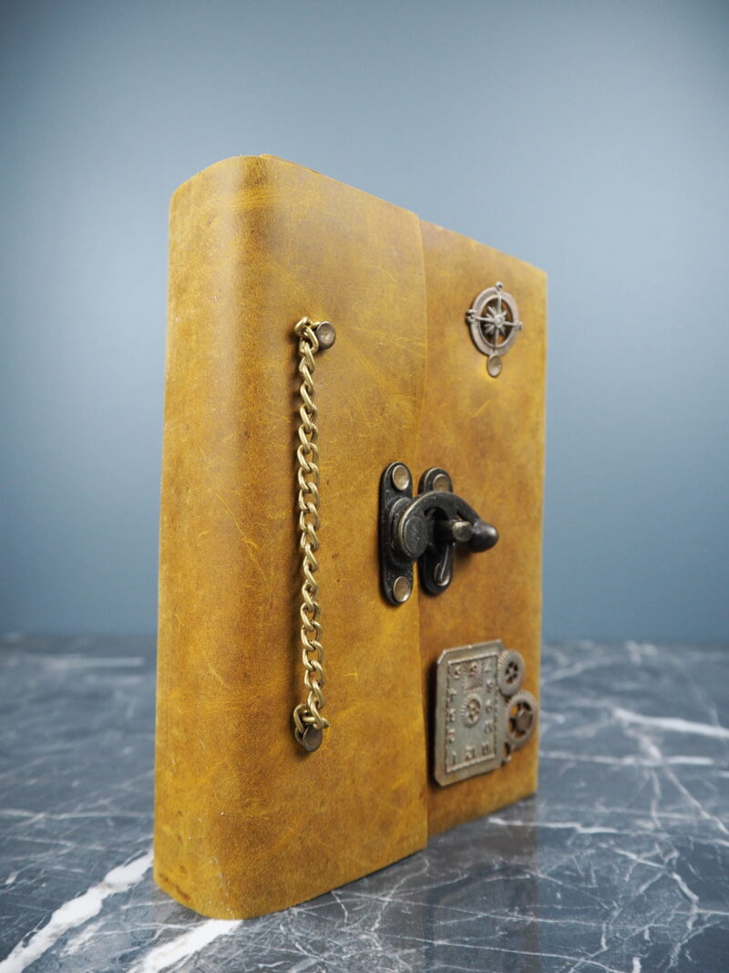 Vintage leather journal w lock & accessories