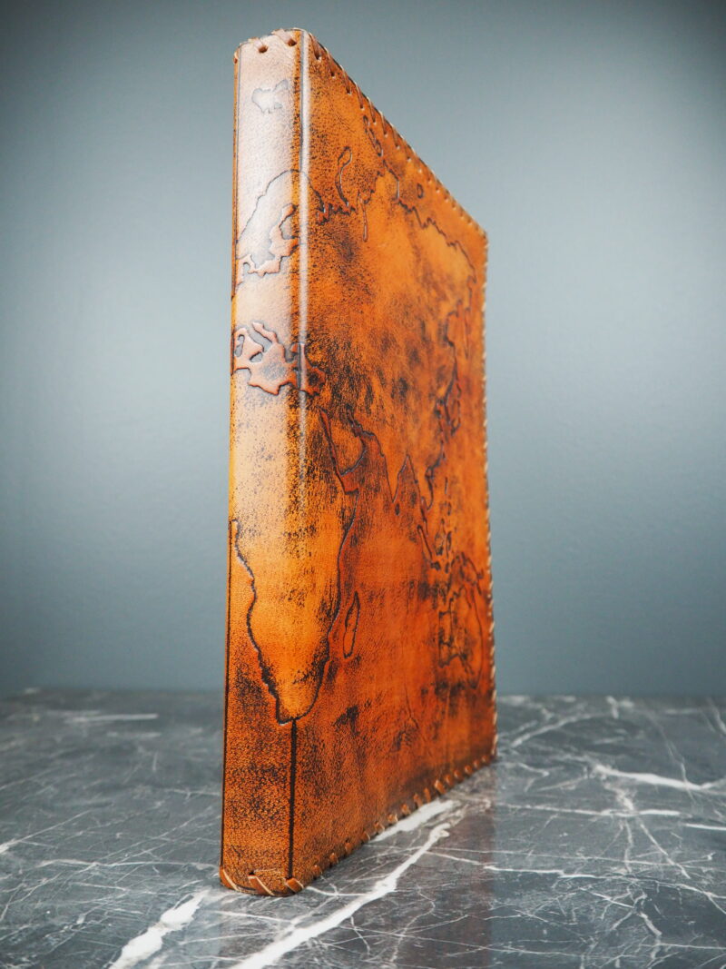 World map leather journal