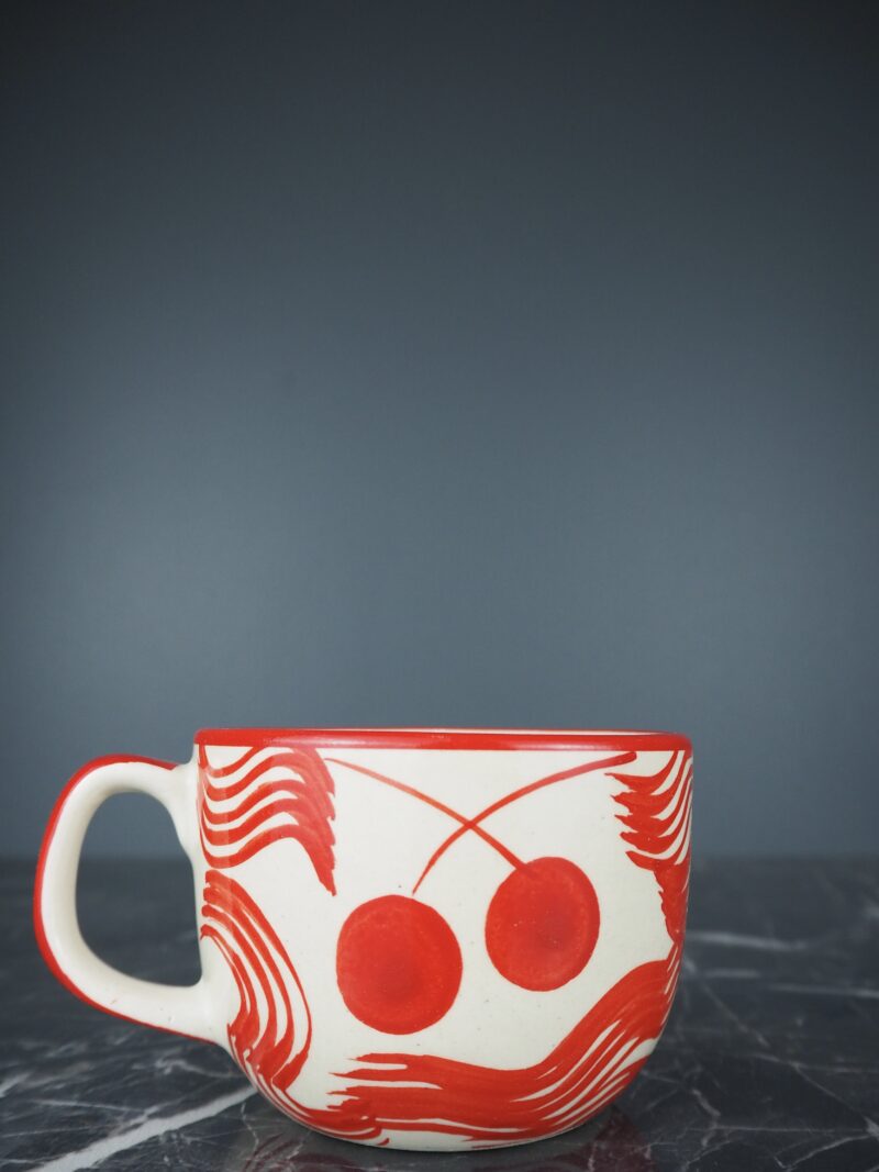 Cherice Ceramic mug red cherries Hand painted