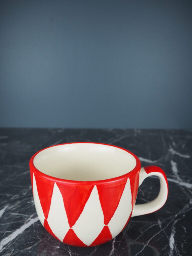 Belladora Ceramic mug red harlequin Hand painted - Image 2