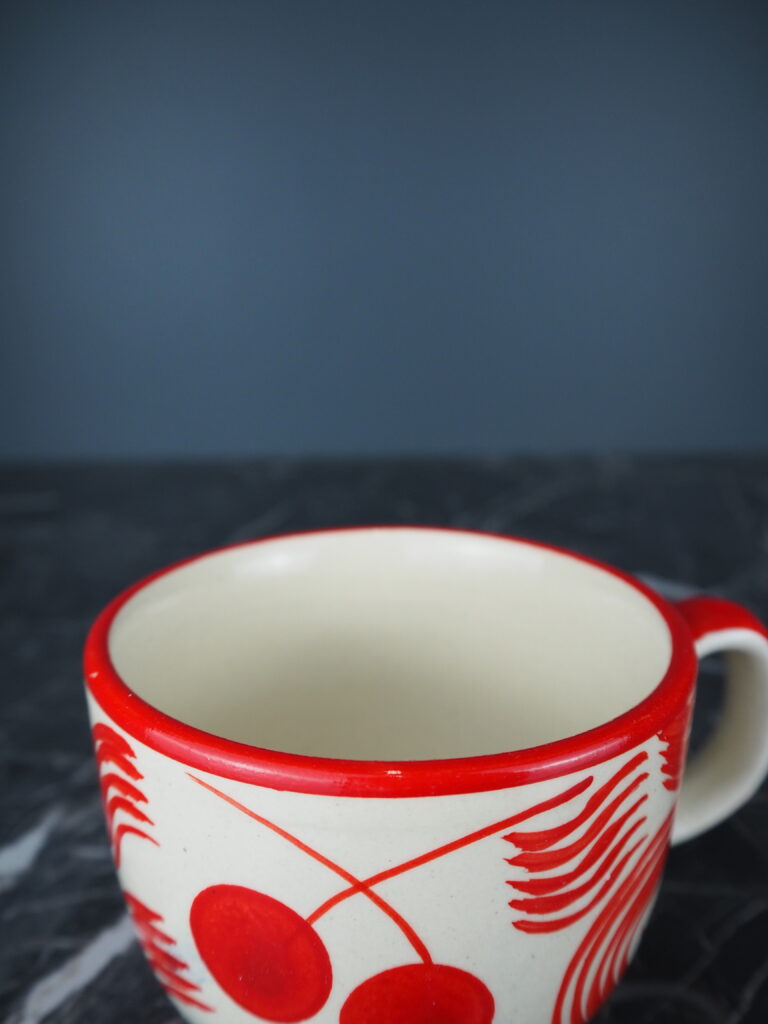 Cherice Ceramic mug red cherries Hand painted - Image 2