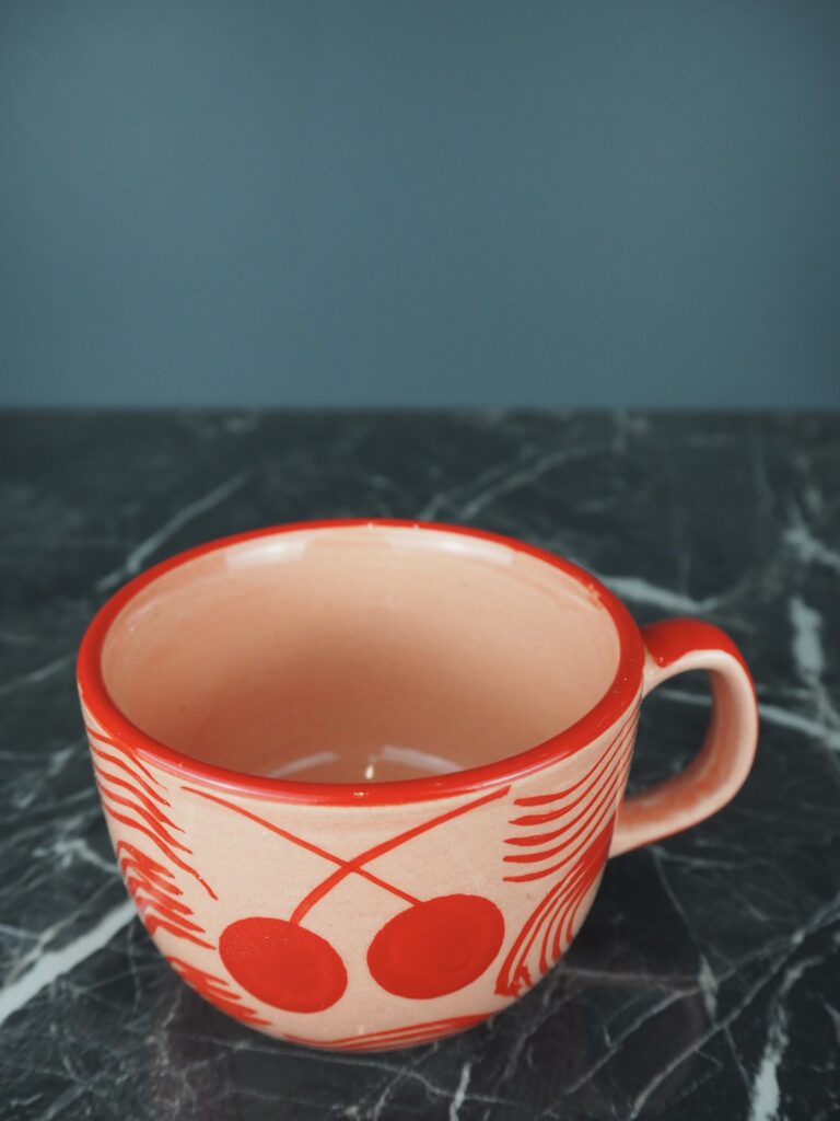 Cherice Ceramic mug red cherries Hand painted - Image 3