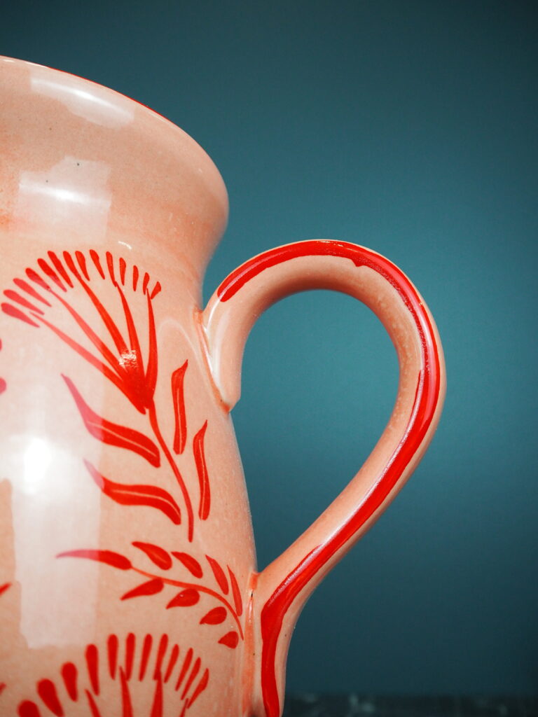 Coralie Ceramic pitcher pink/red Hand painted - Image 2