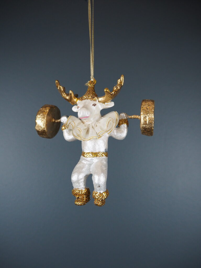 Circus moose in white gold orn - Image 6