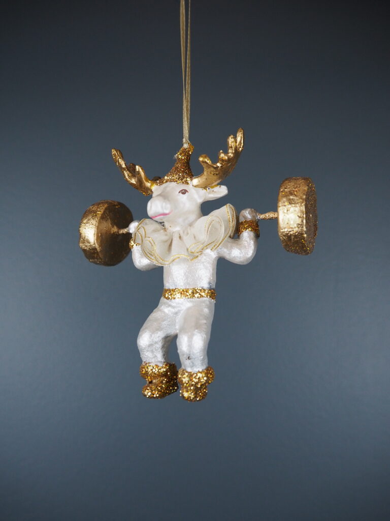 Circus moose in white gold orn - Image 7