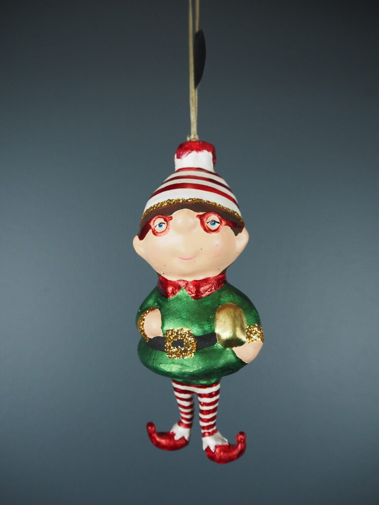 Fat face elf in red white beanie orn - Image 2