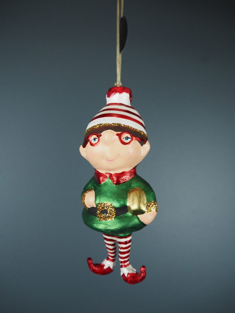 Fat face elf in red white beanie orn - Image 3