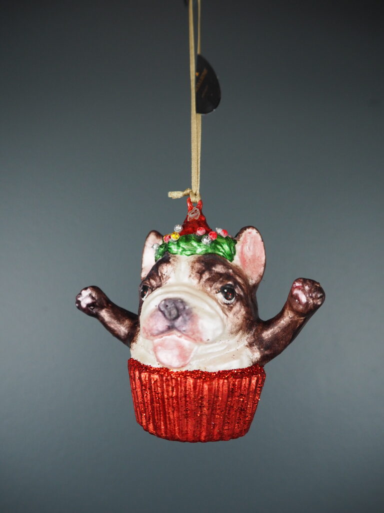 Cupcake dog in red orn