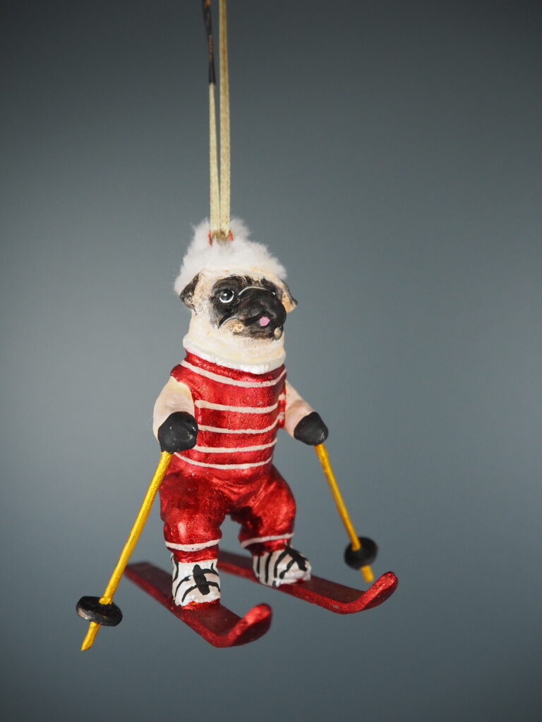 Skiing pug in red/gold  orn - Image 4