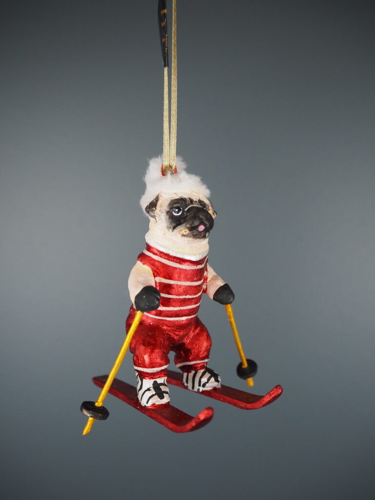 Skiing pug in red/gold  orn - Image 5