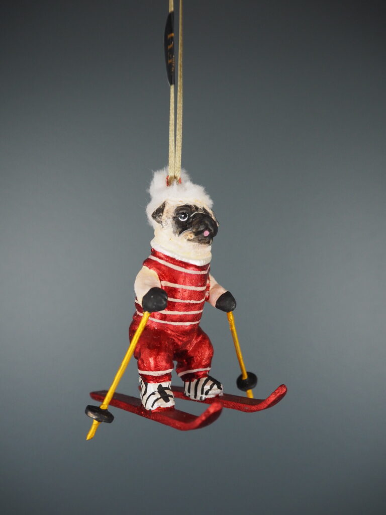 Skiing pug in red/gold  orn - Image 6