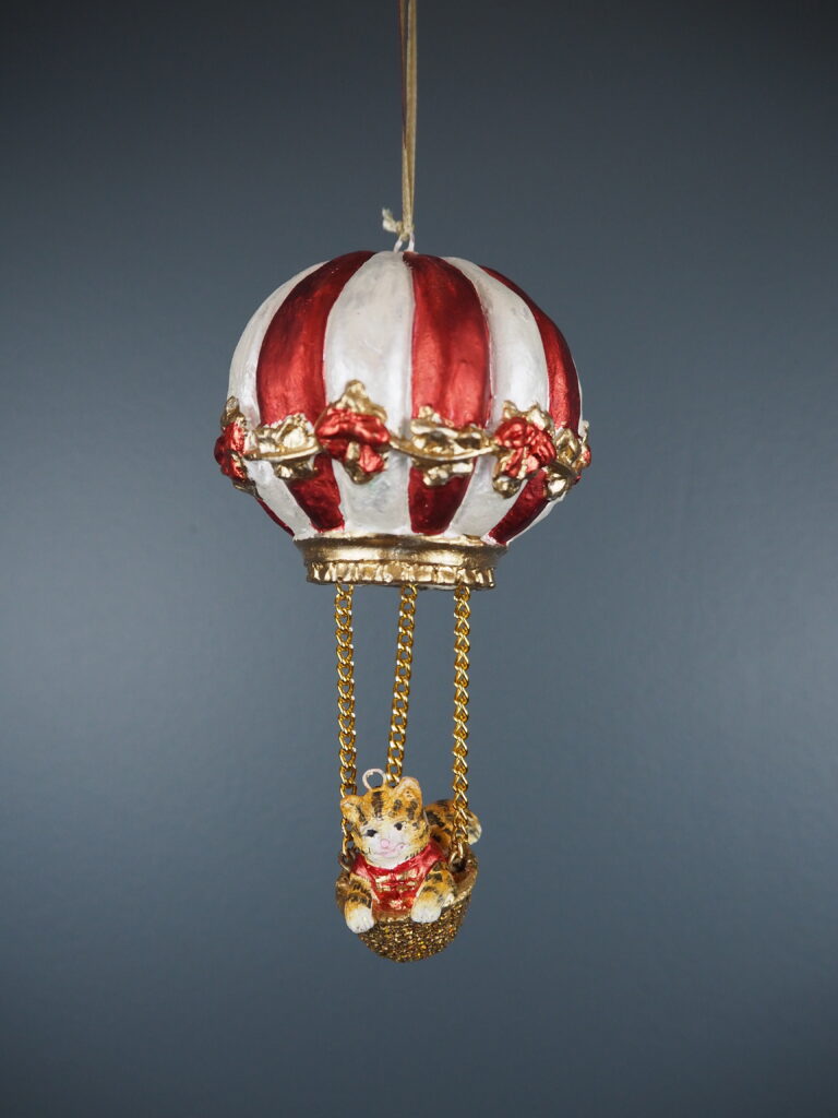 Cat Balloon red/white orn - Image 2