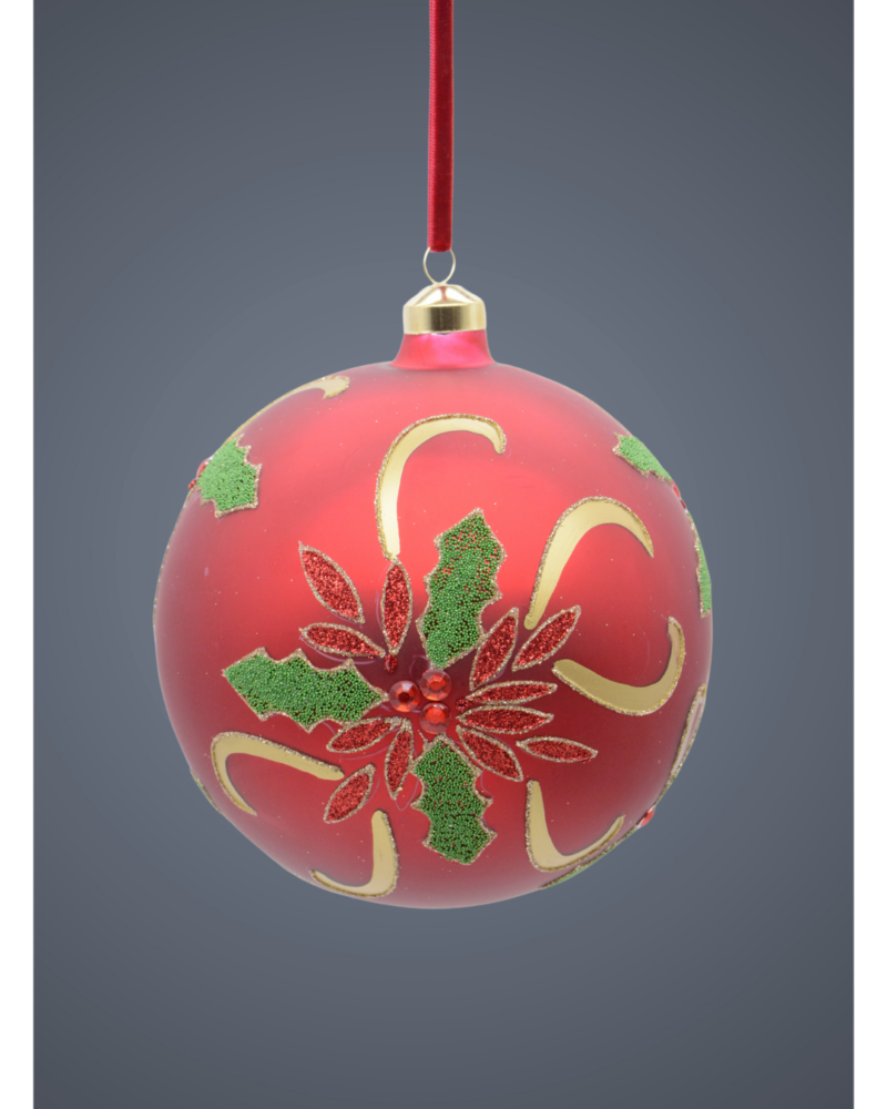 Glass ball red poinsetta 15 cm