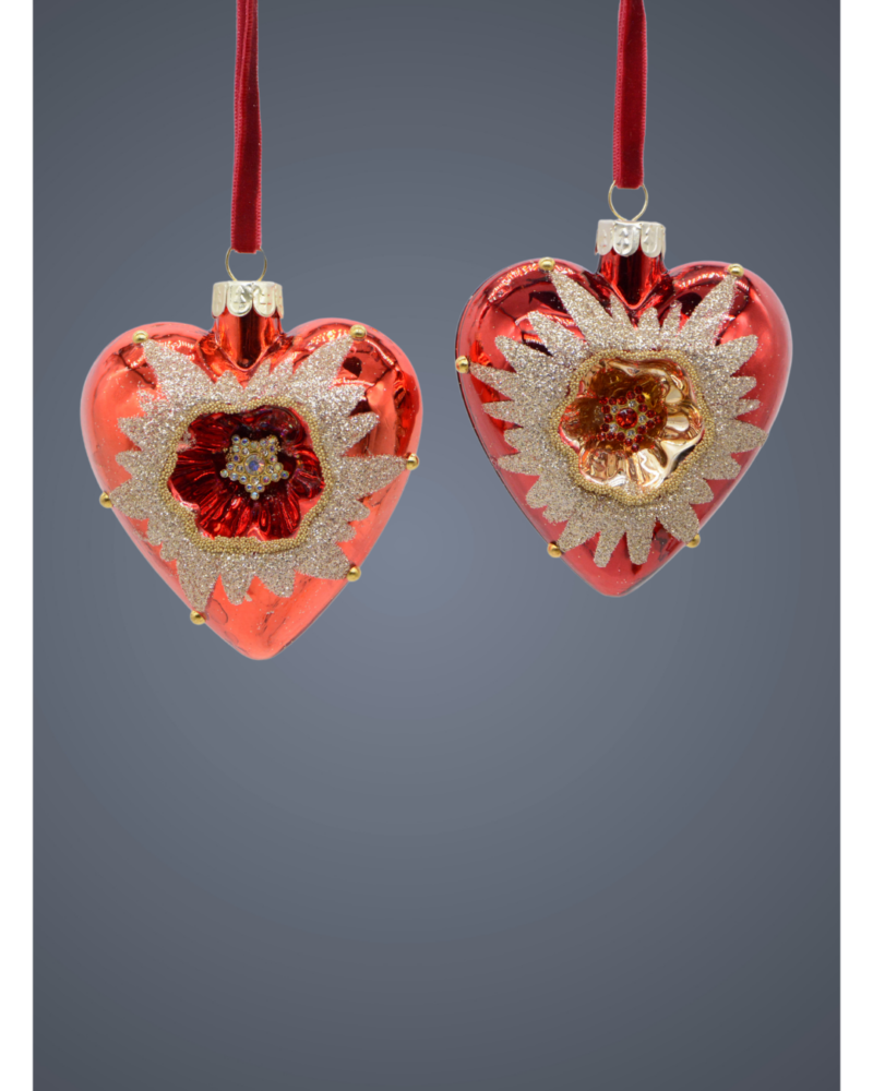 Glass heart red set of 2