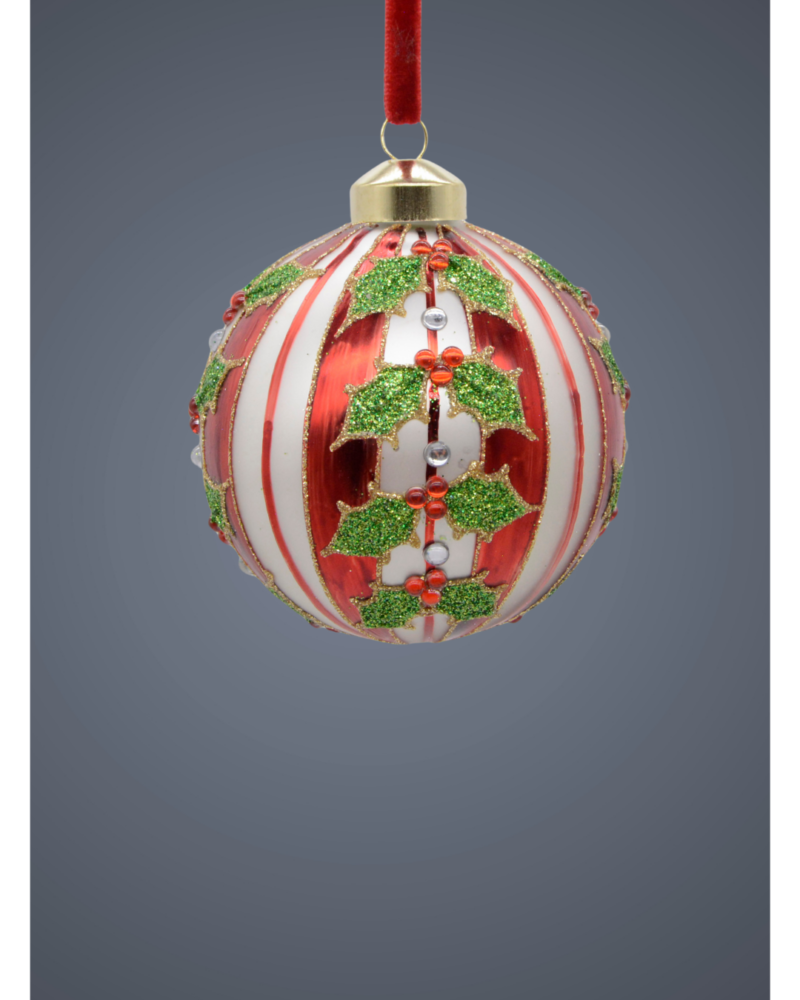 Glass ball red/white poinsetta