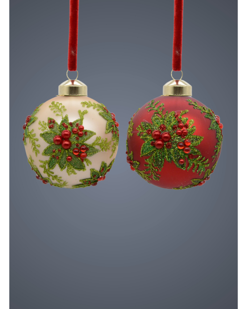 Glass ball poinsetta 2 ass