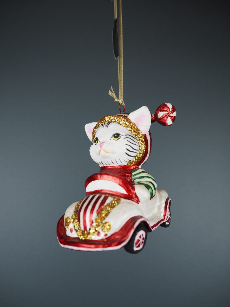 Xmas Cat in mini car red/white